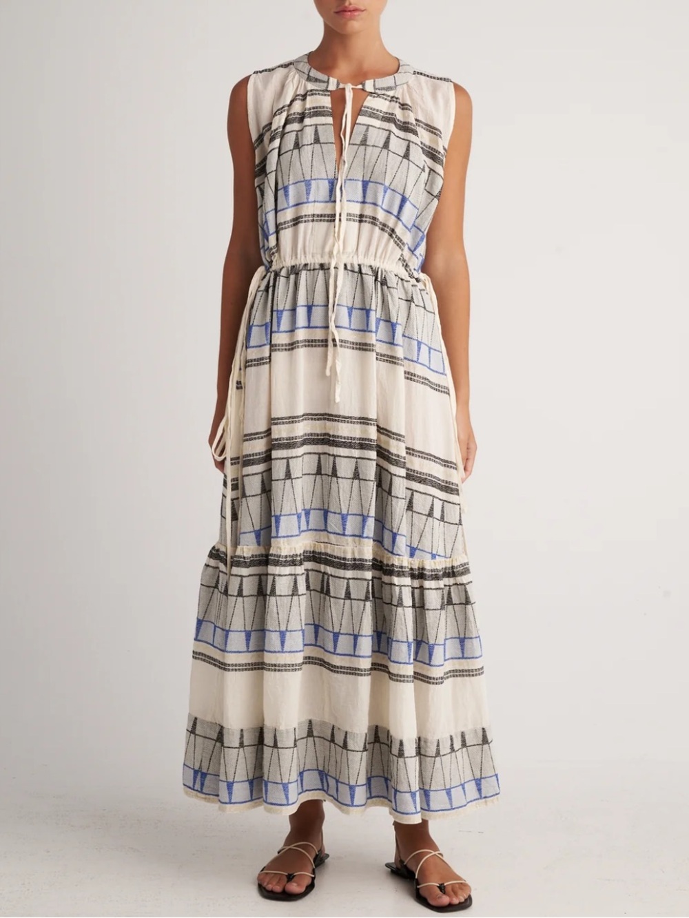 Pearl and Caviar Kyklades Maxi Dress with Geometric Print